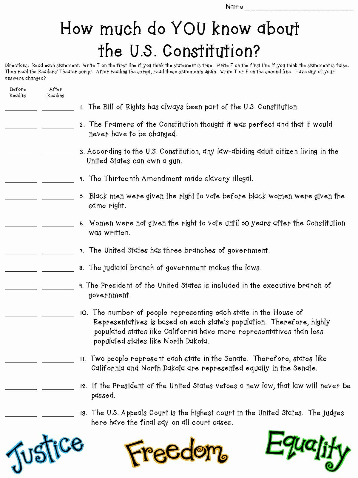 50 The Us Constitution Worksheet In 2020 Teaching Constitution 