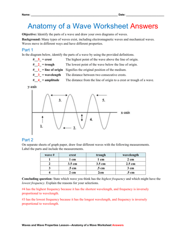 Anatomy Of A Wave Worksheet Answers Key