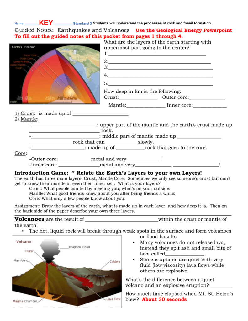 Answer Key For Earthquakes Volcanoes Packet