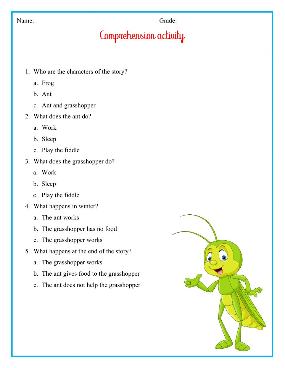 Ant And Grasshopper Worksheet