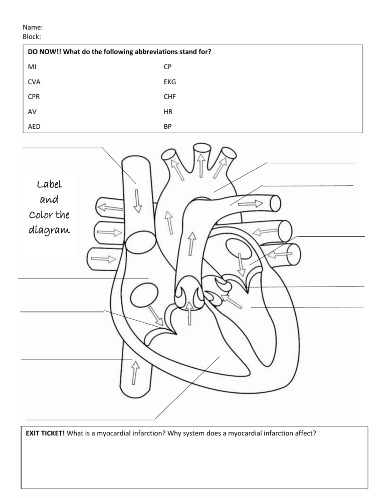 Cardiac Anatomy Worksheet To Label And Color | Anatomy Worksheets