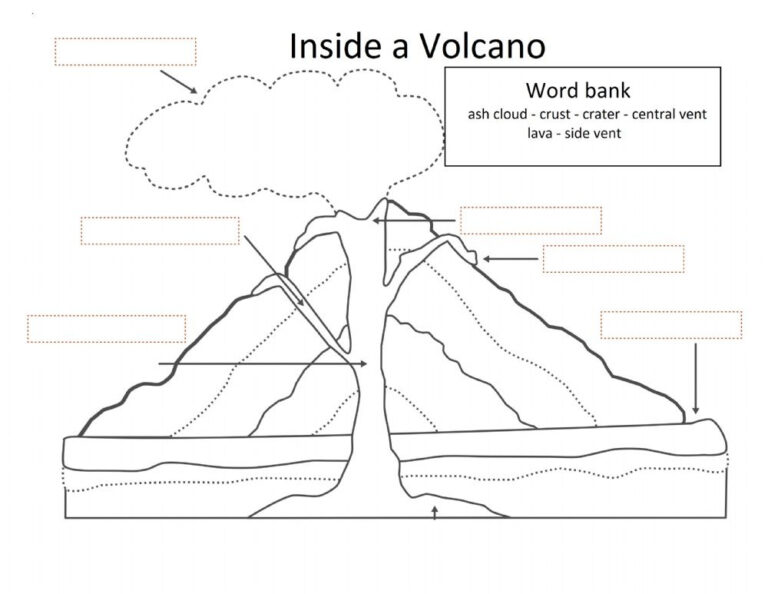 Parts Of A Volcano Interactive Worksheet | Anatomy Worksheets