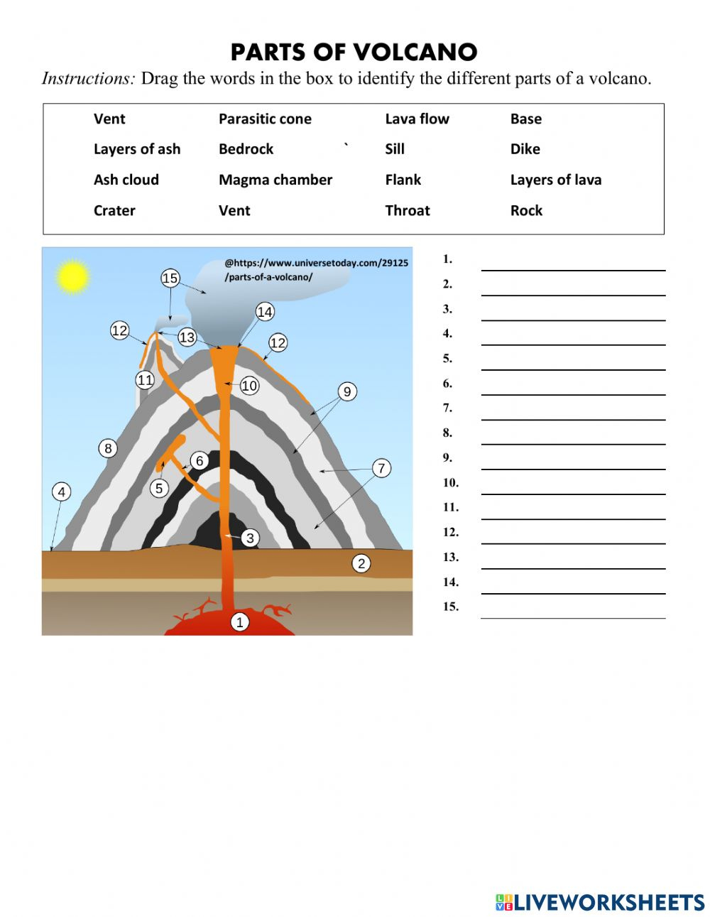 Parts Of Volcano Worksheet