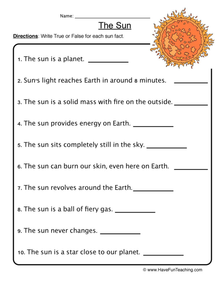 Sun Facts Worksheet Have Fun Teaching | Anatomy Worksheets