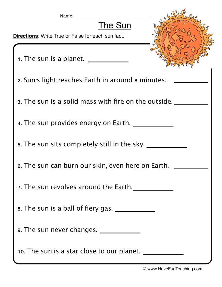 Sun Facts Worksheet Have Fun Teaching