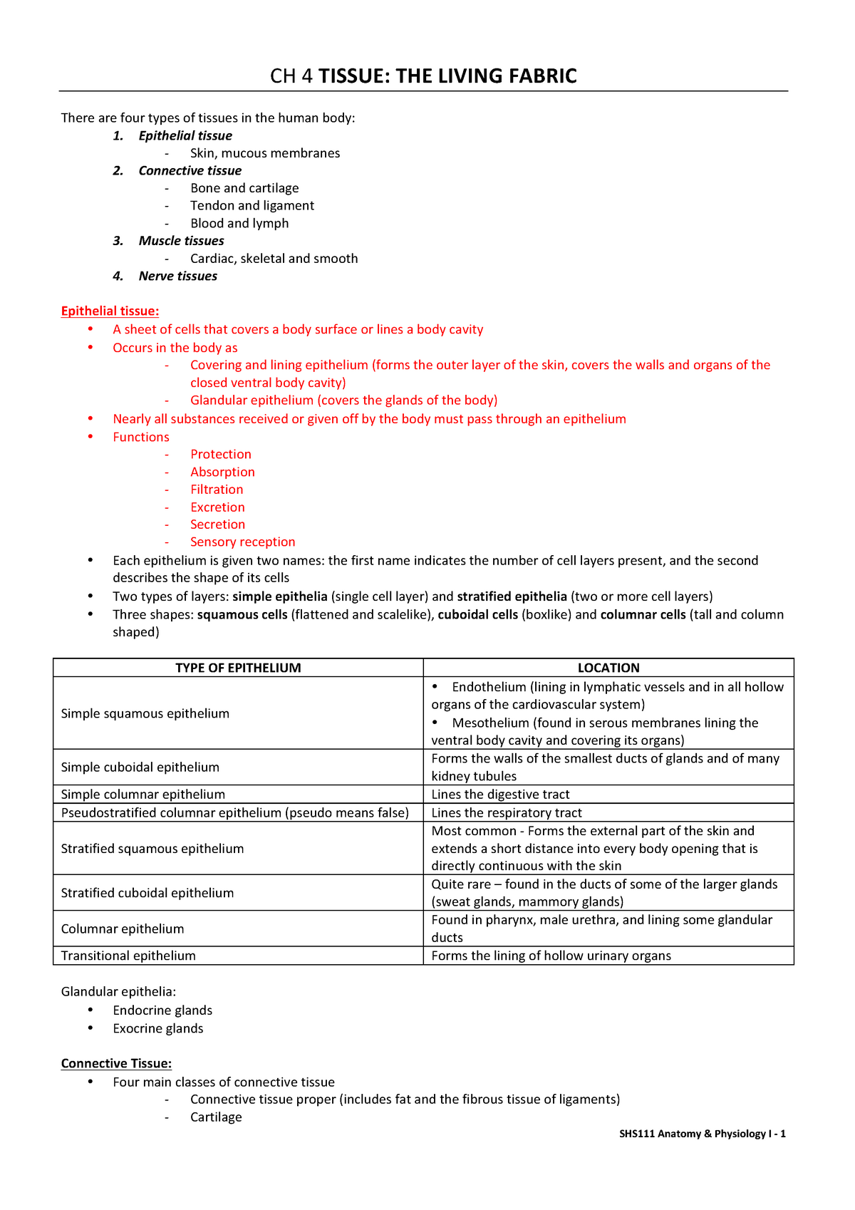 Tissue Chart Answer Key Printable Anatomy Worksheets